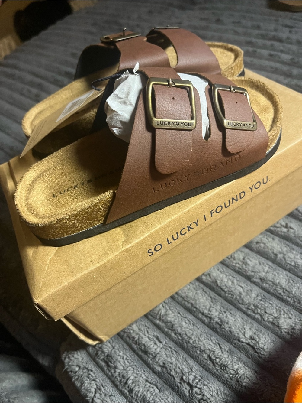 Lucky Brand Kids Brown Double-Buckle Slide Sandals Sz 13